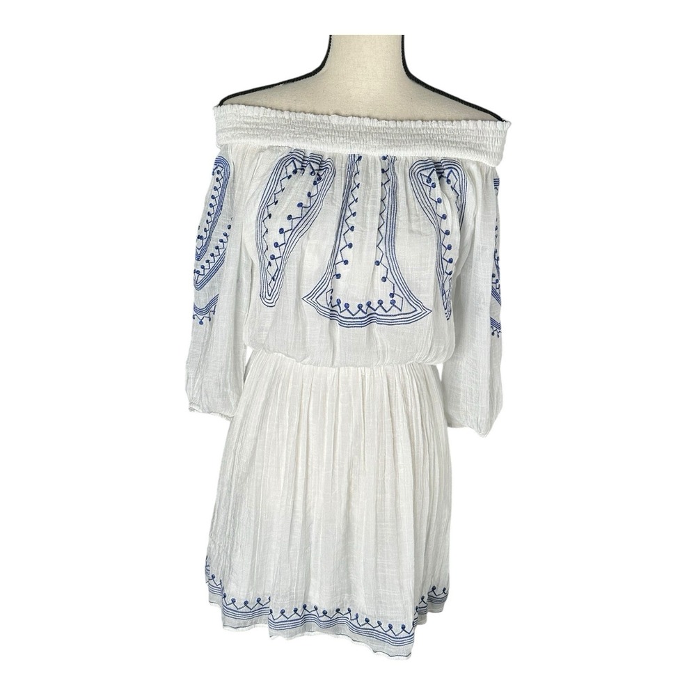Entro Women Size Small White‎ Off The Shoulder Lined Boho Mini Dress
